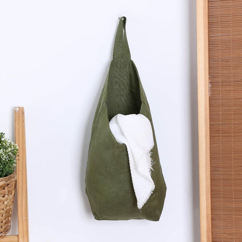 HSOFTIFY 100% Linen Hanging Storage Bags Baskets 2 Pcs, Small Wall Storage Bag for Kitchen, Bedroom, RV Camper Organizer, Sewing Room, Nursery Storage, Kids Room, Army Green - Image 4